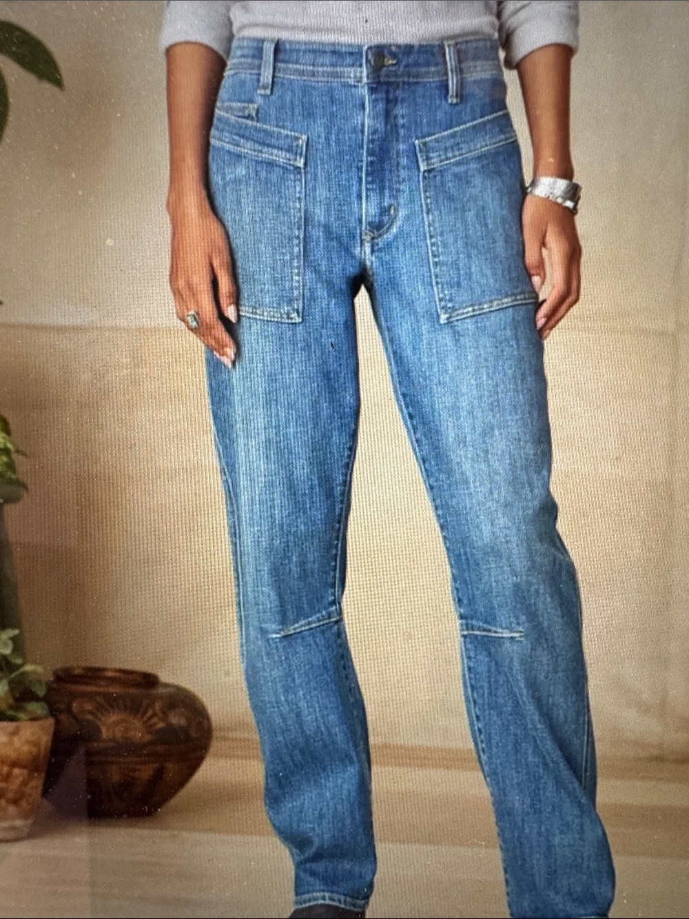 Sundance Agnes Denim Relaxed Patch-Pocket Jeans in Blue-NWT - Picture 2 of 7
